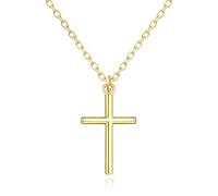 AuraBrillyn Collares de cruz de oro para mujer, colgante de cruz de oro de 14 quilates, dije de cruz pequeña, collar de crucifijo minimalista con cadena ajustable de 18 pulgadas + 2 pulgadas, plata de