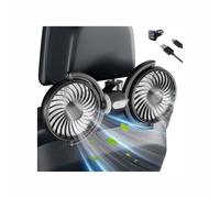 AuraCam - Ventilador de coche con doble cabezal de 12 V, USB portátil, 3 velocidades, rotación de 360°, refrigeración silenciosa para niños, perro, SUV, asiento trasero