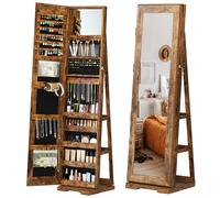 AuraCraft Armario para Joyas Con Espejo de Pie Giratorio 360°, Cerradura, Espejo de Cuerpo Entero, 3 Estantes, Gran Almacenamiento, 160 x 38 x 38 cm (Marrón Vintage)