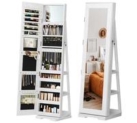 AuraCraft Armario para Joyas Con Espejo de Pie Giratorio 360°, Cuerpo Entero Con 3 Estantes, Gran Almacenamiento, 160 x 38 x 38 cm (Blanco)