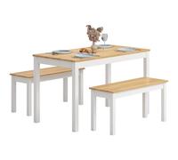AuraCraft Juego de mesa de comedor de cocina 108 x 65 x 73 cm con 2 bancos de 90 x 32 x 44 cm, estructura de metal para cocina, salón y comedor