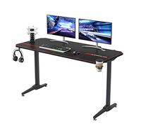 AuraCraft Mesa para videojuegos, para ordenador, con soporte para auriculares, escritorio para juegos con soporte para tazas de café y bandeja para asas, color negro, 140 x 66 x 75 cm