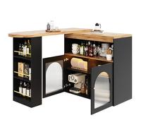 AuraCraft Moderna mesa de bar extensible con espacio de almacenamiento, mesa de bar giratoria para comedor, con tira de luz LED de 1 m, color de luz ajustable, color negro