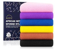 AURAE African Sponge Set de 6 piezas - Auténtica Esponja Africana Exfoliante para Baño y Ducha, Suave, Duradera y de Secado Rápido, Exfoliante Corporal y para Espalda - Juego de 6 Colores