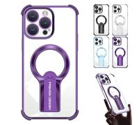 Auraedge Magnetic Kickstand Case, Four Corners Airbag Protection Magnetic Case with Invisible Stand, Anti-Fall, Glossy Finish, Transparent Design for iPhone 16/15/14/13 Pro Max (Purple,15Plus)