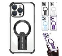 Auraedge Magnetic Kickstand Case, Four Corners Airbag Protection Magnetic Case with Invisible Stand, Anti-Fall, Glossy Finish, Transparent Design for iPhone 16/15/14/13 Pro Max (Black,15Plus)