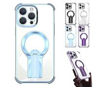 Auraedge Magnetic Kickstand Case, Four Corners Airbag Protection Magnetic Case with Invisible Stand, Anti-Fall, Glossy Finish, Transparent Design for iPhone 16/15/14/13 Pro Max (Blue,16ProMax)