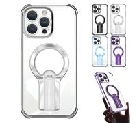 Auraedge Magnetic Kickstand Case, Four Corners Airbag Protection Magnetic Case with Invisible Stand, Anti-Fall, Glossy Finish, Transparent Design for iPhone 16/15/14/13 Pro Max (Silver,14ProMax)
