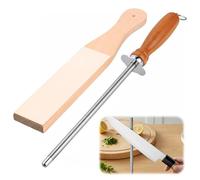 Aurafly Afilador de Cuchillos Profesional con Tabla de Afilar Longitud de la Barra 18.5 cm Acero de Afilado Varilla de Afilado para Afilar Grueso y Fino, Mango de Roble, Color Madera