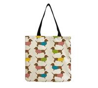 Aurafly Bolsa para Perro Salchicha, 40 x 38 cm Bolsa de Compras Grande de Lino Bolso de Hombro Reutilizable Regalo para Amantes de los Perros y Entusiastas de los Dachshunds (A)