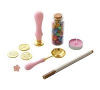 Aurafly Juego de 100 cuentas de cera para sellar, 4 sellos, 1 cuchara de fundición, 1 vela, 1 bolígrafo metálico y 1 broche para sellos, invitaciones, tarjetas, sobres, paquetes de vino, regalo