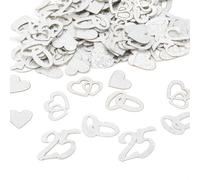AuraFusion Decoración de Mesa para Bodas de Plata 100 Piezas Confeti Brillante con Motivos de 25, Anillos y Corazones, Decoración Ideal para el 25º Aniversario y celebración de Bodas