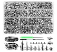 AuraFusion Picos Tachuelas 600 Piezas Set para Diseñadores Aficionados Punk Fans Músicos Cosplayers para Chaquetas de Cuero Cinturones Bolsos Atuendo de Festival Accesorios de Concierto Plata