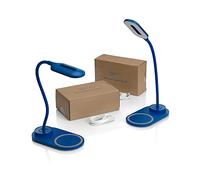 Auraglow - Juego de 2 luces de escritorio LED de cuello flexible con 3 modos de color y cargador rápido inalámbrico Qi de 10 W para teléfonos inteligentes, color azul