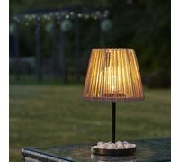 Auraglow Lámpara de mesa de ratán para exteriores, funciona con energía solar con bombilla de vidrio agrietado, pantalla de ratán natural, IP44 resistente a la intemperie para jardín, patio,