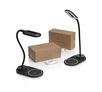 Auraglow - Lámpara de mesa flexible LED con 3 modos de iluminación y cargador rápido Qi inalámbrico para smartphone de 10 W, color negro, paquete de 2