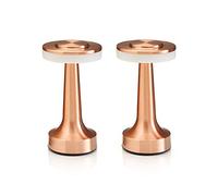 Auraglow Lámpara de mesa LED inalámbrica recargable de cobre con control táctil, perfecta para mesitas de noche, hoteles y restaurantes, paquete doble