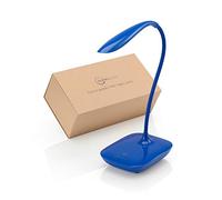 Auraglow Lámpara LED de escritorio inalámbrica recargable flexible ajustable con cuello de cisne, control táctil, luz de lectura regulable para el hogar, oficina, trabajo y estudio, azul, 1 paquete