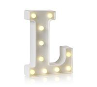 Auraglow Letrero LED con letras y números del alfabeto, lámpara para el hogar, fiesta de cumpleaños, eventos nocturnos, letras y números alimentados por pilas con temporizador de cuatro horas (L)