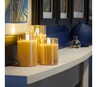 Auraglow Velas de cristal LED recargables sin llama con control remoto, estación de carga y temporizador, cera real, llama parpadeante, luz blanca cálida (paquete de 3)