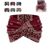 Aurali Acssart Printed Cross Yoga Headband Wide Boho Headbands for Women, Acssart Headbands, Non Slip Soft Fabric Workout Hair Accessories (A-1 PC)