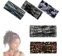 Aurali Acssart Printed Cross Yoga Headband Wide Boho Headbands for Women Non Slip Perfect for Yoga, Travel, Or Everyday (5PCS-D)