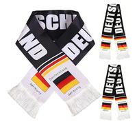 AURALIN 2 bufandas de Alemania de poliéster, aprox. 137 x 15 cm, con flecos | Pañuelos de fútbol con inscripción alemana y diseño de bandera en blanco y negro para partidos nacionales y rondas de fans