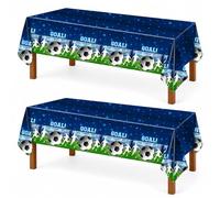 AURALIN 2 manteles de fútbol Azules 137×274 cm para Fiesta y bufé | Plástico que se limpia con un paño para decorar a juego la mesa en tardes de partido y cumpleaños de fútbol