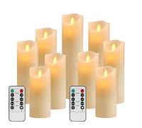 Auralome Velas LED de cera auténtica mecha 3D de llama parpadeante alimentadas por pila con mando a distancia y temporizador velas troncos D5 5 cm sin llama marfil interior y exterior juego de 9