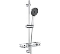 Auralum Barra de Ducha 70 cm de Acero Inoxidable con Estante, Columna de Ducha sin Grifo con Alcachofa de Ducha de 5 Funciones y Soporte de Pared, Compatible con Orificios Existentes, Negro