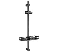 Auralum Barra de Ducha 70cm de Acero Inoxidable con Estante Sin Taladro, Columna de Ducha sin Grifo con Soporte Ajustable 360°, Ø22mm Compatible con Agujeros Existentes, Ideal para Renovación, Negra