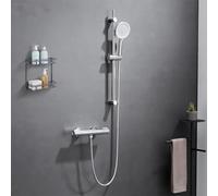 Auralum Columna de Ducha con Grifo Ducha Termostatico,Barra Ducha de Acero Inoxidable (70cm) con Alcachofa(4 Funciones),Inox Manguera(150cm),Soporte, Cromo