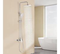 Auralum Columna de Ducha con Grifo, Rociador Redondo Ø250 mm, Teleducha 3 Modos, Barra de Ducha Acero Inoxidable Ajustable, Compatible con Instalación Existente, Alta Presión, Diseño moderno, Cromo