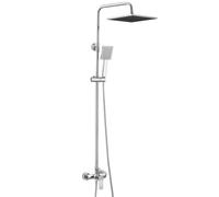 Auralum Columna de Ducha de Latón, Rociador Ducha Cuadrado 25,4 × 25,4 cm, Barra de ducha Altura Regulable 93-130 cm, Cmpatible con Agujeros Existentes, con Alcachofa Cuadrado para Baño, Cromo