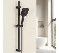 Auralum Columna de Ducha sin Grifo, Barra Ducha de Acero Inoxidable 70cm, 3 Funciones Alcachofa con 1,5m PVC Manguera, Compatible con Agujeros Existentes de Montaje, Negro