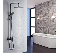 Auralum Columna Ducha con Grifo de Latón, Rociador Ducha 29×19 cm Cuadrado, Barra de Ducha Altura Regulable 90-124cm, Columna de Ducha con Alcachofa Cuadrado para Baño, Negro