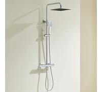 Auralum Columna Ducha con Grifo Termostático Antiquemaduras, Conjunto Columna Cromo con Rociador 25x25cm, Barra de Ducha y Flexo de Ducha 150cm Acero Inoxidable, Compatible con Agujeros Existentes