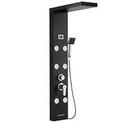 Auralum Columna Ducha Hidromasaje, Panel de Ducha 4 Función con Pantalla LCD, Columna Ducha Negra con Grifo Acero Inoxidable para Baño