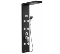 Auralum Columna Ducha Hidromasaje, Panel de Ducha Negra 4 Función con Pantalla LCD, Columna Ducha Acero Inoxidable para Baño, Sistema de Panel de Ducha con Lluvia, Cascada, Masaje y ducha de mano