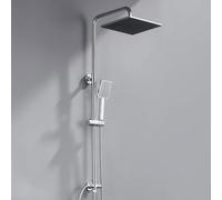 Auralum Columna Ducha sin Grifo con Diversor de Latón, Rociador Ducha 25×25 cm Cuadrado, Barra de Ducha Altura Regulable 74-109cm, Duchas de Baño Columna Compatible con Orificios Existentes, Cromo