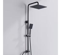 Auralum Columna Ducha sin Grifo con Diversor de Latón, Rociador Ducha 25×25 cm Cuadrado, Barra de Ducha Altura Regulable 74-109cm, Duchas de Baño Columna Compatible con Orificios Existentes, Negro