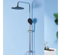 Auralum Columna Ducha sin Grifo con Diversor de Latón, Rociador Ducha Ø25 cm Redondo, Teleducha con 4 Modos, Barra de Ducha Altura Regulable, Set Ducha Compatible con Orificios Existentes, Cromo