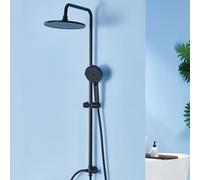 Auralum Columna Ducha sin Grifo con Diversor de Latón, Rociador Ducha Ø25 cm Redondo, Teleducha con 4 Modos, Barra de Ducha Altura Regulable, Set Ducha Compatible con Orificios Existentes, Negro