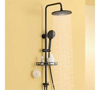 Auralum Columna Ducha sin Grifo con Estante, Cabezal Ducha Ø250mm, Desviador de Ducha de Latón, Teleducha 4 Modos, Barra de Ducha de Acero Inoxidable Compatible con Orificios Existentes, Negra