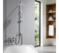 Auralum Columna Ducha sin Grifo, Set de Ducha con Cabezal de Ducha Lluvia 20×20 cm Acero Inoxidable, Alcachofa, Barra de Ducha Altura Regulable 68-108cm,válvula desviadora de Latón, Cromo