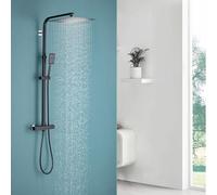 Auralum Columna Ducha Termostatica Altura Adjustable 96-130cm, Columna Ducha con 30x30CM Rociador Ducha, Duchas de Baño Columna Acero Inoxidable con Grifo Ducha Termostatico (Negro)