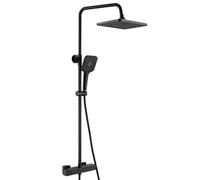 Auralum Columna Ducha Termostatica con Grifo Ducha Termostatico,Cabezal de Ducha Lluvia 12 Pulgadas Rectangular,Alcachofa de Ducha con 3 Modo,Barra de Ducha Altura Regulable,Negro