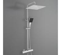 Auralum Columna Ducha Termostática Cromo con Grifo, Kit Completo Ducha Lluvia 30cm Acero Inox 304, Barra Regulable 88-124cm, Ducha de mano con 6 modos