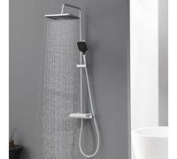 Auralum Columna Ducha Termostática Cromo, Grifo Ducha con Repisa, Alcachofa de Ducha Lluvia 30x19cm, Cabezal Ducha de Mano 3 Modos, Duchas de Baño Columna Altura Regulable 88-124cm