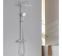 Auralum Columna Ducha Termostatica,Duchas de Baño Conjunto con Grifo,Cabezal de Ducha Lluvia 250x250mm,Alcachofa de Ducha con 3 Modo y Barra de Ducha Altura Adjustable,Cromado